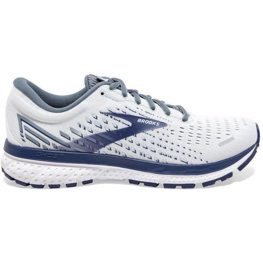 Men's Brooks Ghost 13, White/Grey/Deep Cobalt, 13 D Medium