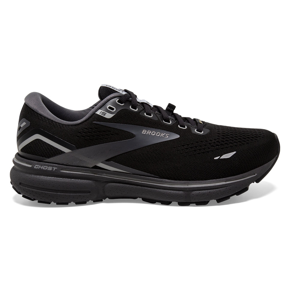 Men's Brooks Ghost 15 GTX, Black/Blackened Pearl/Alloy, 12.5 D Medium