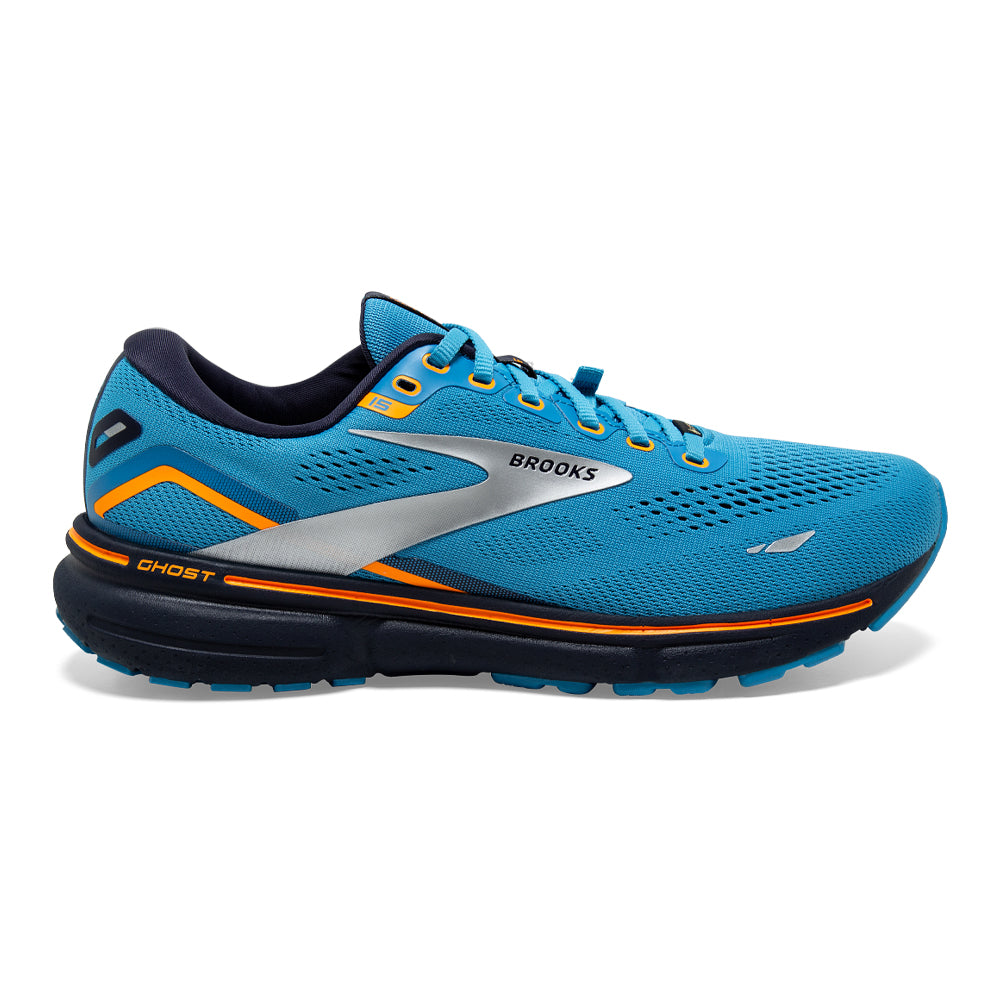 Men's Brooks Ghost 15 GTX, Blue/Peacoat/Orange, 9.5 D Medium