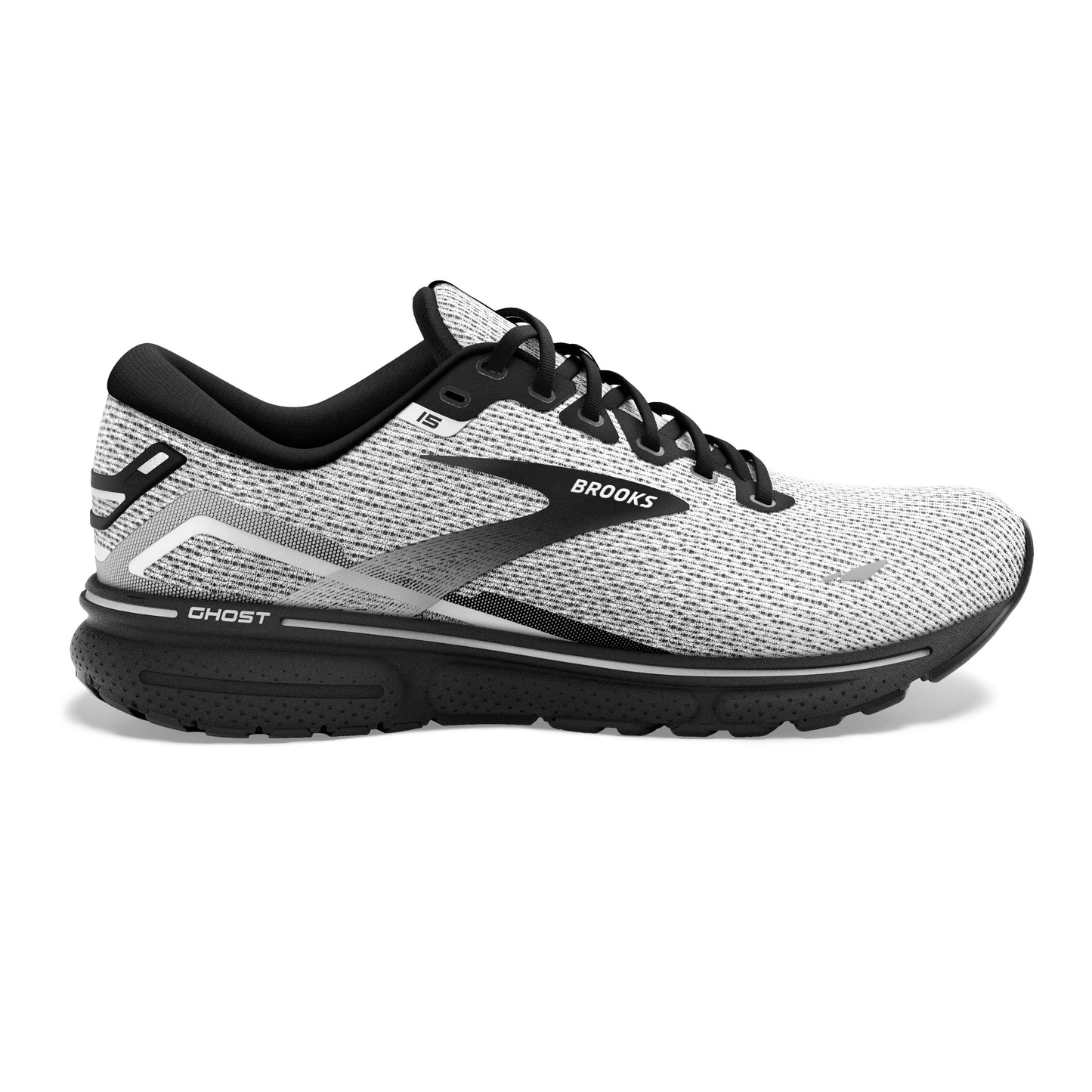 Men's Brooks Ghost 15, White/Black, 12 D Medium
