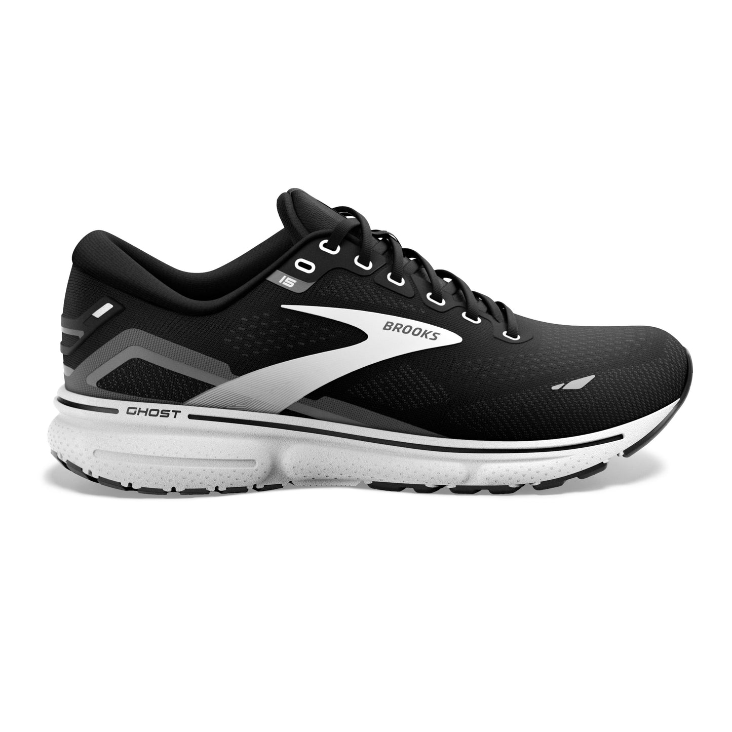 Men's Brooks Ghost 15, Black/Blackened Pearl/White, 8.5 2E Wide