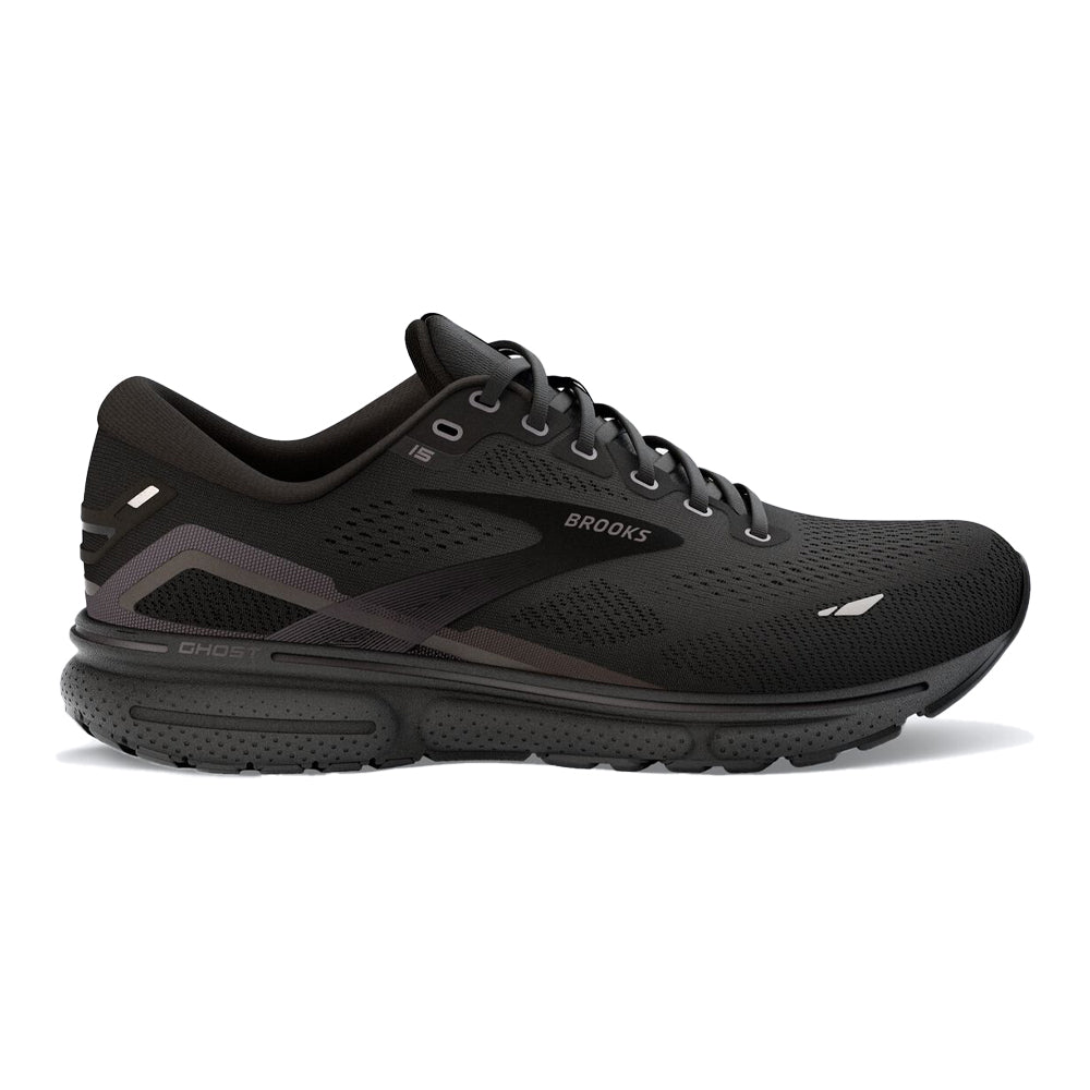 Men's Brooks Ghost 15, Black/Black/Ebony, 7 2E Wide