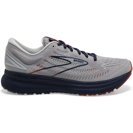 Men's Brooks Glycerin 19, Grey/Alloy/Peacoat, 8 D Medium