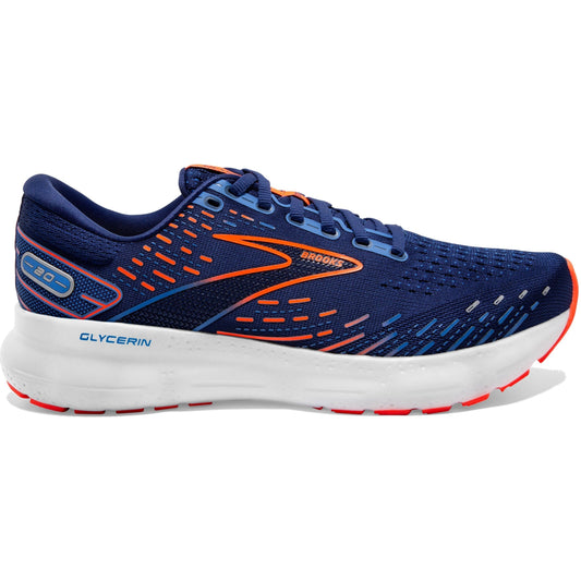 Men's Brooks Glycerin 20, Blue Depths/Palace Blue/Orange, 14 2E Wide