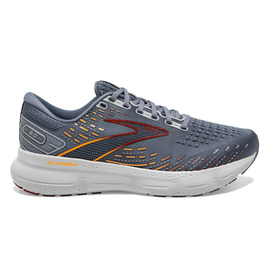 Men's Brooks Glycerin 20, Grey/Chili Oil/Orange, 8.5 D Medium