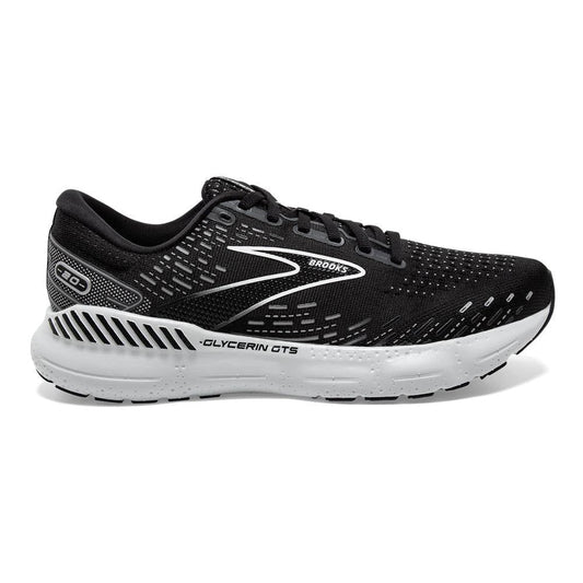 Men's Brooks Glycerin GTS 20, Black/White/Alloy, 9 D Medium