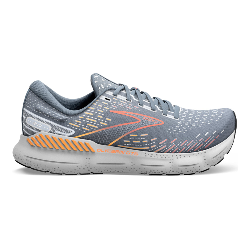 Men's Brooks Glycerin GTS 20, Grey/Chili Oil/Orange, 9.5 D Medium