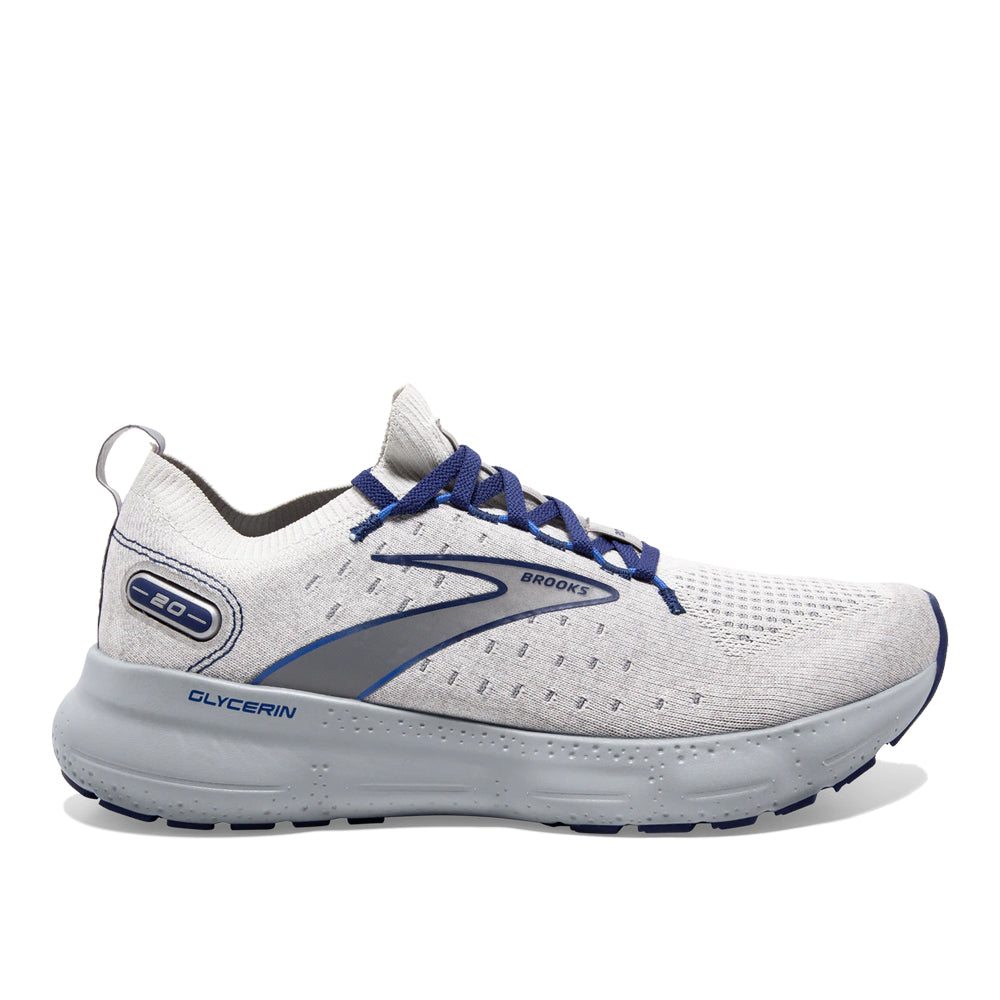 Men's Brooks Glycerin StealthFit 20, Oyster/Alloy/Blue Depths, 10.5 D Medium