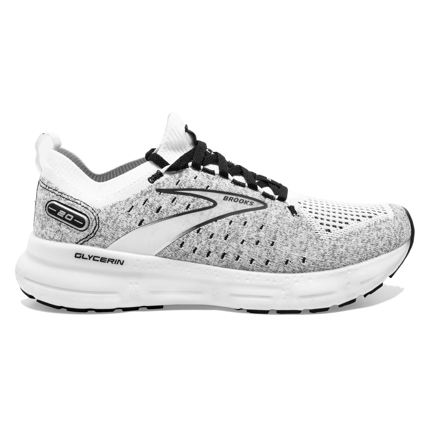 Men's Brooks Glycerin StealthFit 20, White/Grey/Black, 8 D Medium