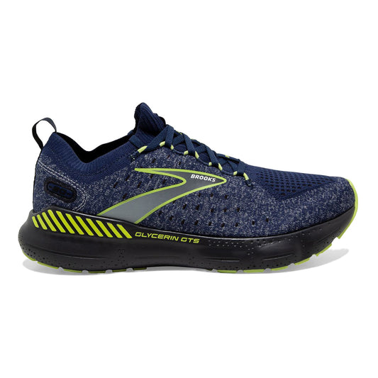 Men's Brooks Glycerin StealthFit GTS 20, Blue/Ebony/Lime, 13 D Medium