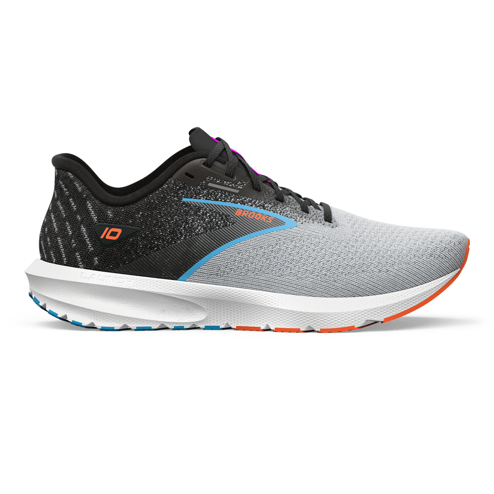 Men's Brooks Launch 10, Black/Grey/Orange Clown Fish, 11 D Medium