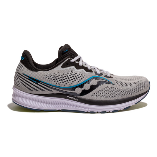 Men's Saucony Ride 14, Fog/Black/Storm, 10.5 D Medium