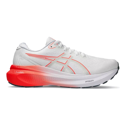 Women's Asics Gel-Kayano 30, White/Sunrise Red, 9 B Medium