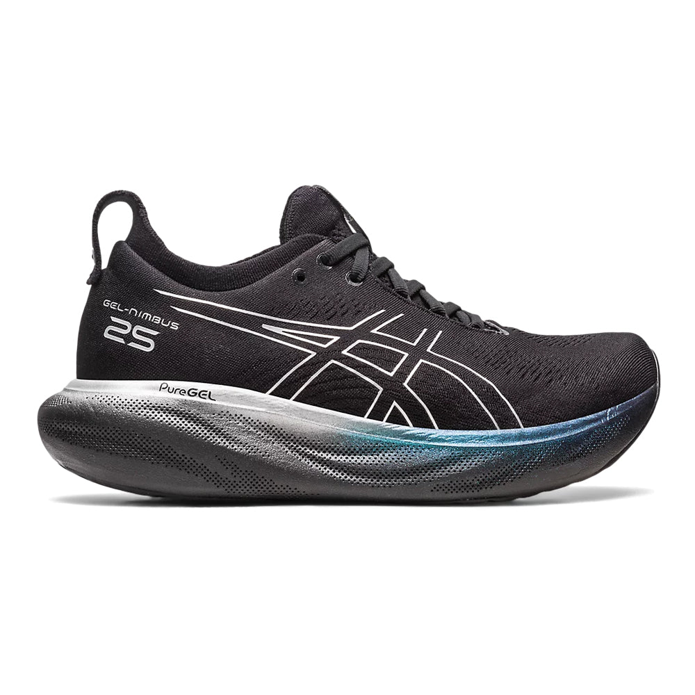Women's Asics Gel-Nimbus 25 Platinum, Black/Pure Silver, 6.5 B Medium
