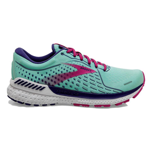 Women's Brooks Adrenaline GTS 21, Yucca/Navy Blue/Fuchsia, 11 B Medium