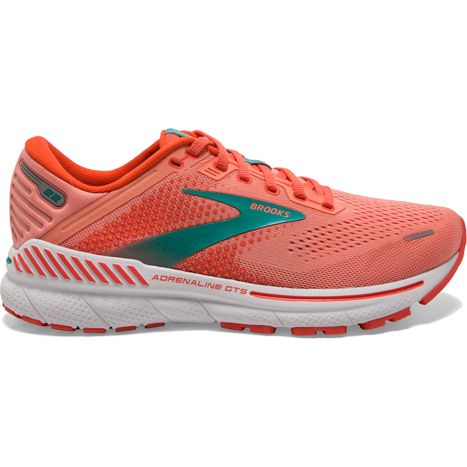 Women's Brooks Adrenaline GTS 22, Coral/Latigo Bay/White, 9.5 B Medium