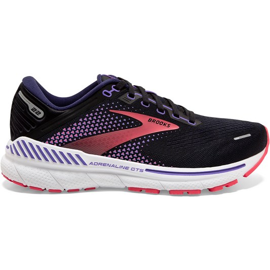Women's Brooks Adrenaline GTS 22, Black/Purple/Coral, 8 B Medium