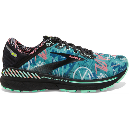 Women's Brooks Adrenaline GTS 22, Black/Yucca/Flamingo Pink, 7 B Medium