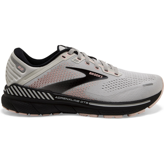 Women's Brooks Adrenaline GTS 22, Grey/Rose/Black, 5 D Wide