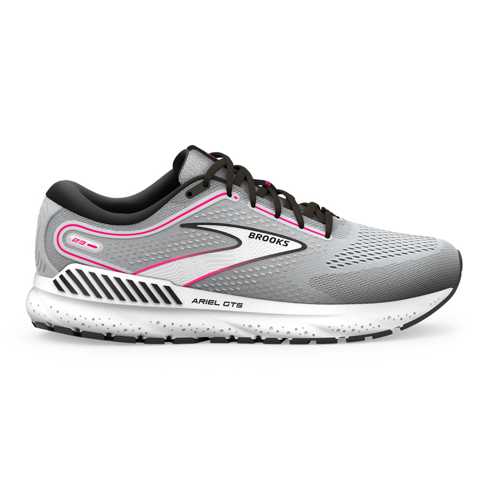 Women's Brooks Ariel GTS 23, Grey/Black/Pink, 8 B Medium