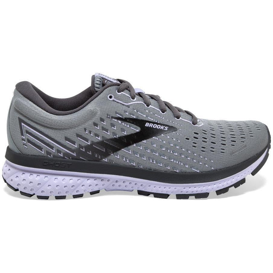 Women's Brooks Ghost 13, Grey/Blackened Pearl/Purple, 8.5 D Wide