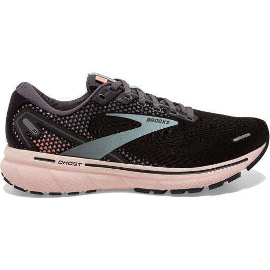 Women's Brooks Ghost 14, Black/Pearl/Peach, 7.5 B Medium