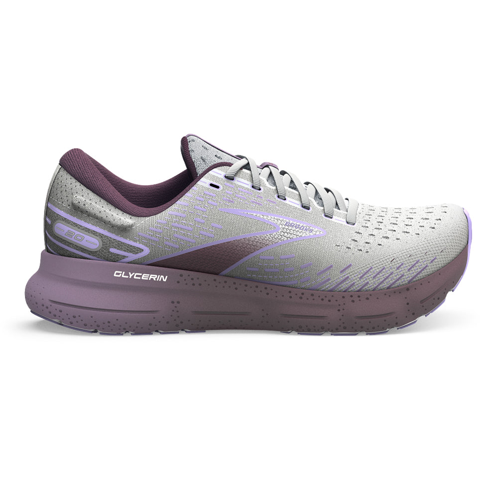 Women's Brooks Glycerin 20, White/Orchid/Lavender, 10.5 B Medium
