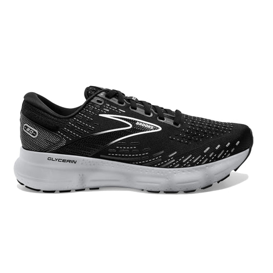 Women's Brooks Glycerin 20, Black/White/Alloy, 11 D Wide