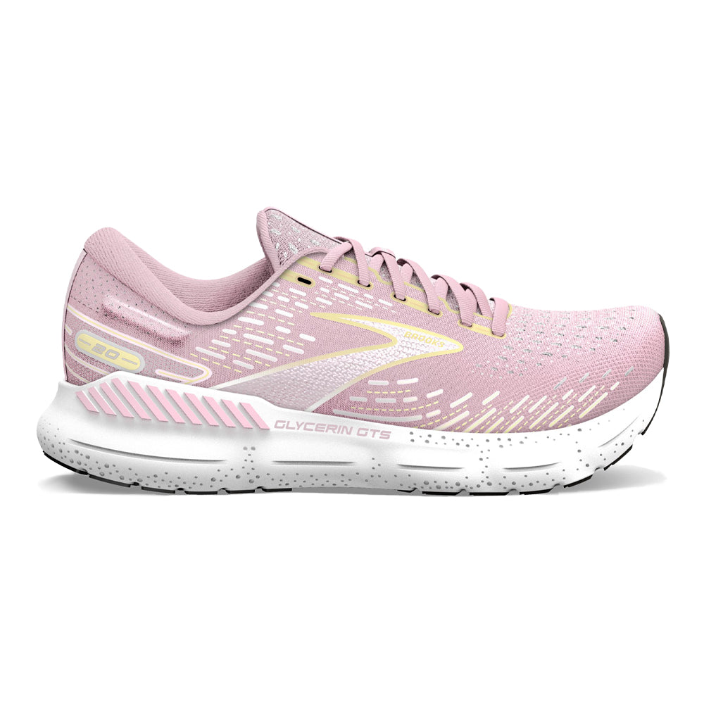 Women's Brooks Glycerin GTS 20, Pink/Yellow/White, 9 B Medium