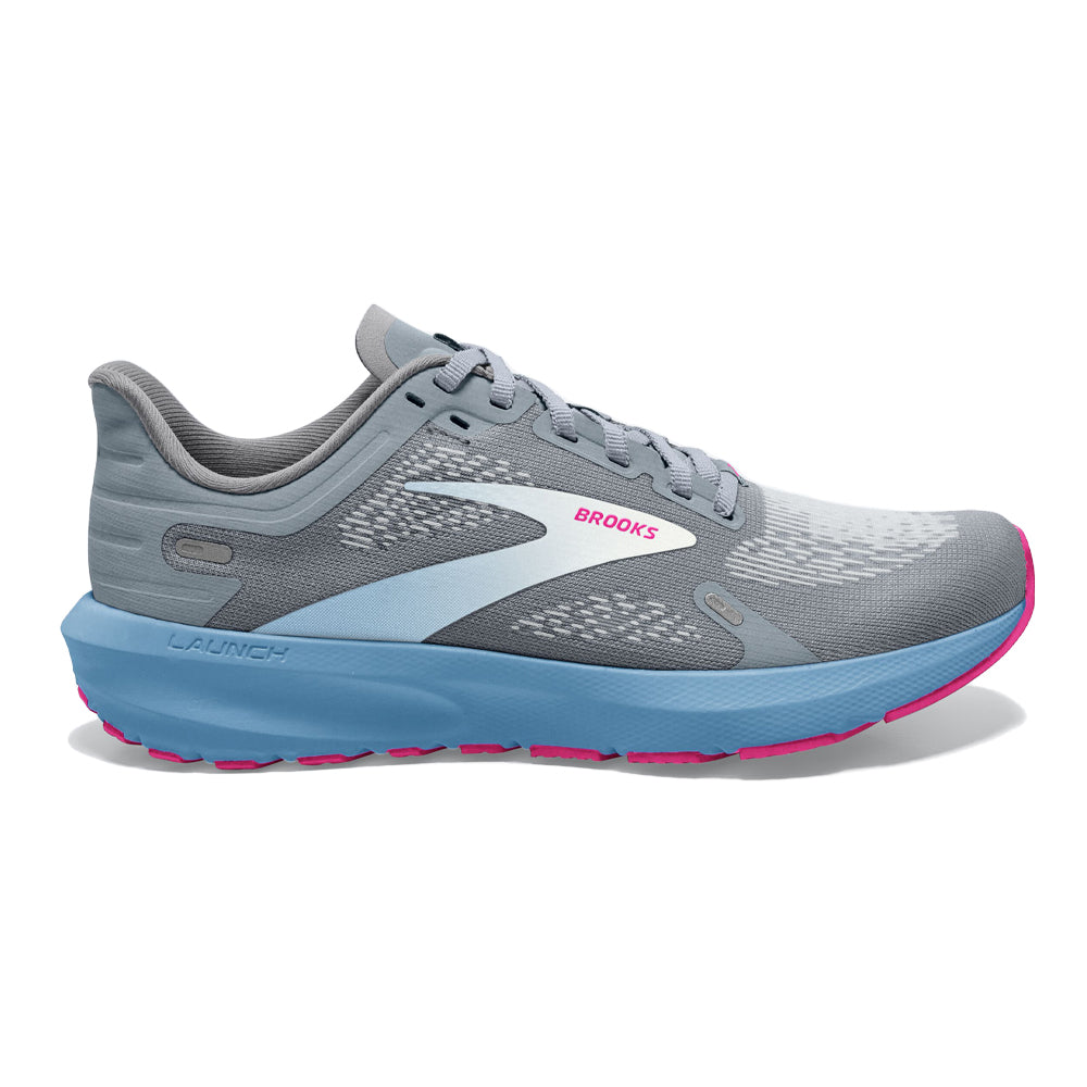 Women's Brooks Launch 9, Grey/Blue/Pink, 8 B Medium