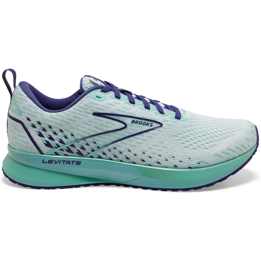 Women's Brooks Levitate 5, White/Navy Blue/Yucca, 11 B Medium