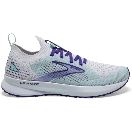 Women's Brooks Levitate Stealthfit 5, Grey/Aqua/Purple, 9 B Medium