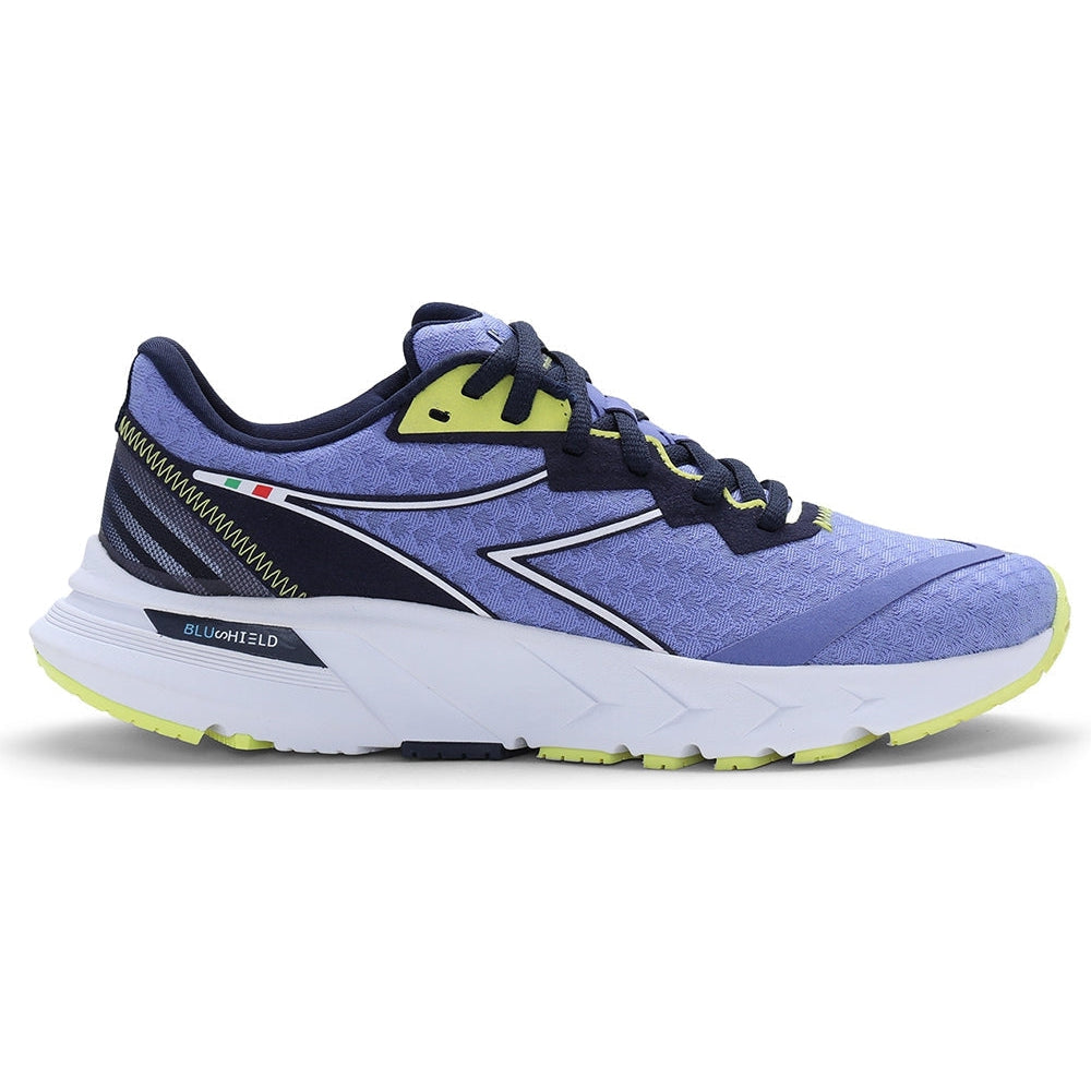 Women's Diadora Mythos Blushield Volo 2, Deep Periwinkle/Neon Yellow, 8 B Medium