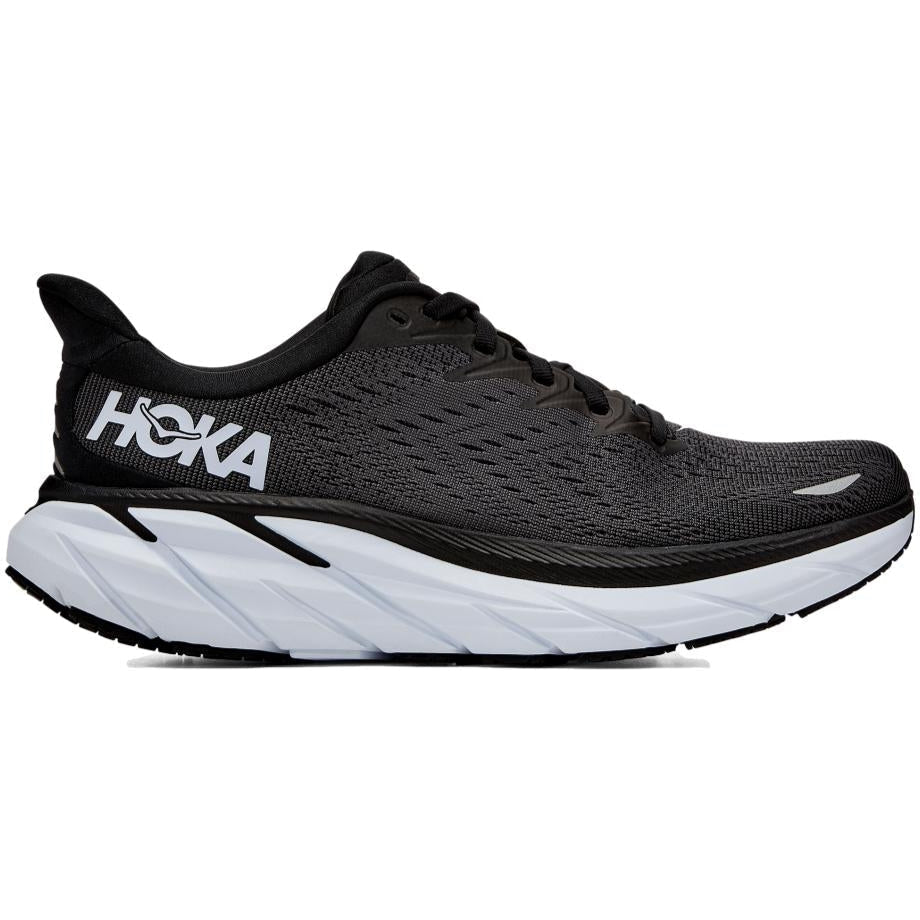 Women's Hoka One One Clifton 8, Black/White, 7.5 B Medium