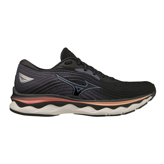 Women's Mizuno Wave Sky 6, Black/Quicksilver, 7 B Medium