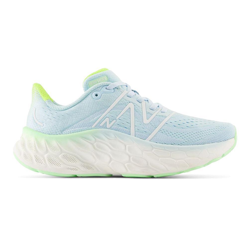 Women's New Balance Fresh Foam X More v4, Blue/Green Aura/White, 9 B Medium