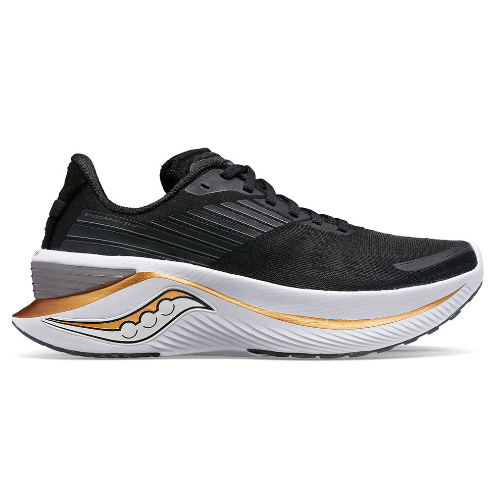 Women's Saucony Endorphin Shift 3, Black/Goldstrck, 9 D Wide
