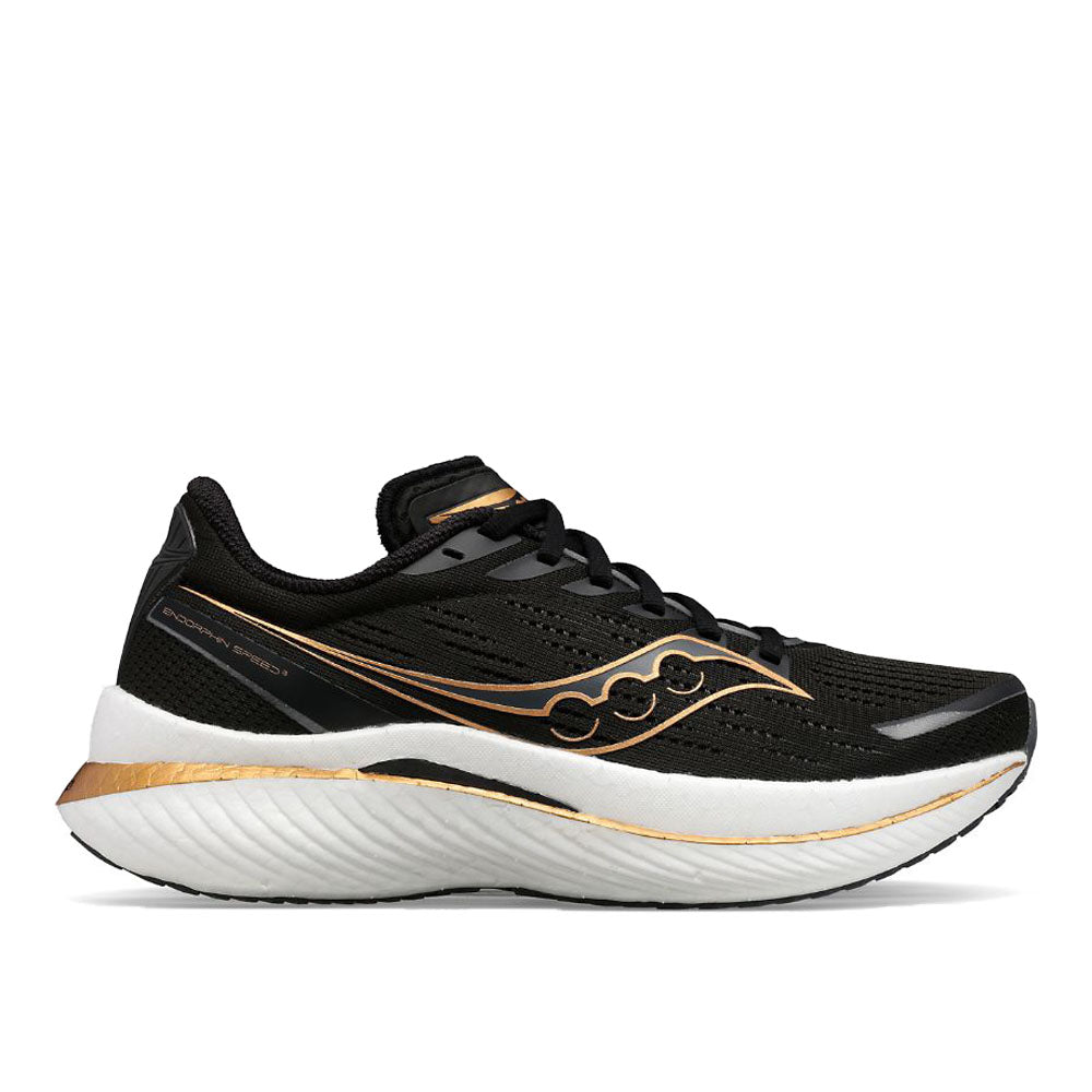 Women's Saucony Endorphin Speed 3, Black/Goldstruck, 7.5 B Medium