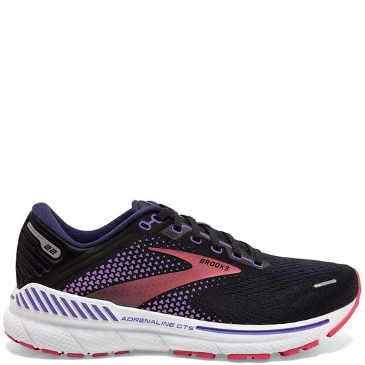 Women's Brooks Adrenaline GTS 22, Black/Purple/Coral, 9 D Wide