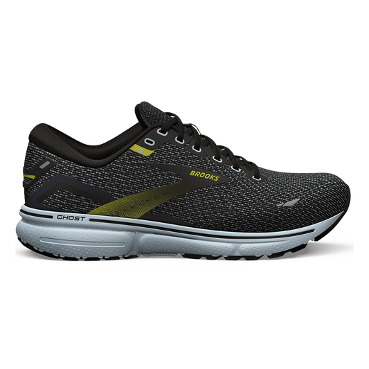 Men's Brooks Ghost 15, Black/Ballad Blue/Sulphur, 11 D Medium