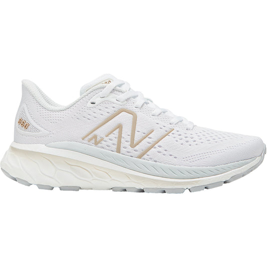 Women's New Balance Fresh Foam X 860v13, White/Light Aluminum/Light Gold Metallic, 9.5 2E Extra Wide