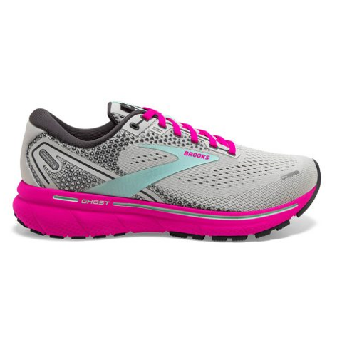 Women's Brooks Ghost 14, Oyster/Yucca/Pink, 8.5 B Medium