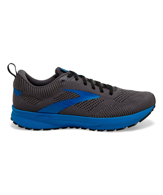 Men's Brooks Revel 5, Black/Grey/Blue, 14 D Medium